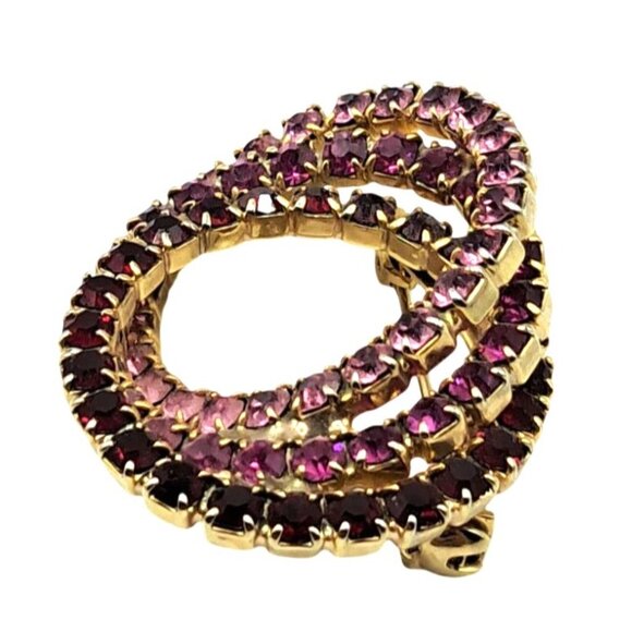 Vintage Rhinestone Jewelry Set Pink Red Gold Tone Brooch & Clip-On Earrings Infi - Picture 7 of 12